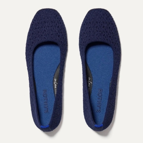 ROTHY'S The Max Square Flat In Deep Navy Crochet Blue Size 8